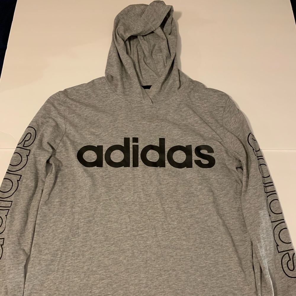 Kids Large Adidas Hooded Long Sleeve Tee